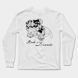 Sweet dog with cute kitten hand drawing Long Sleeve T-Shirt